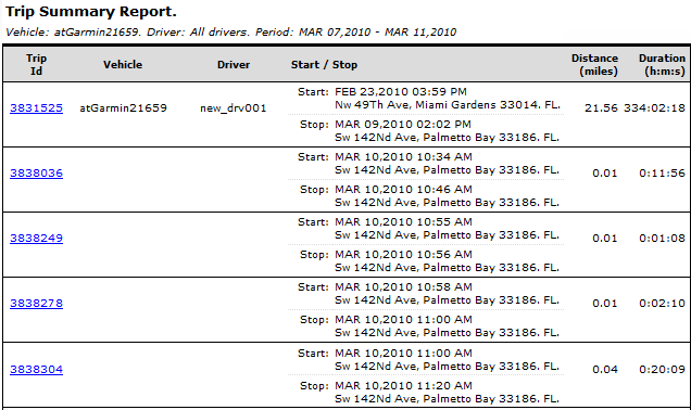 Trip Summary Report